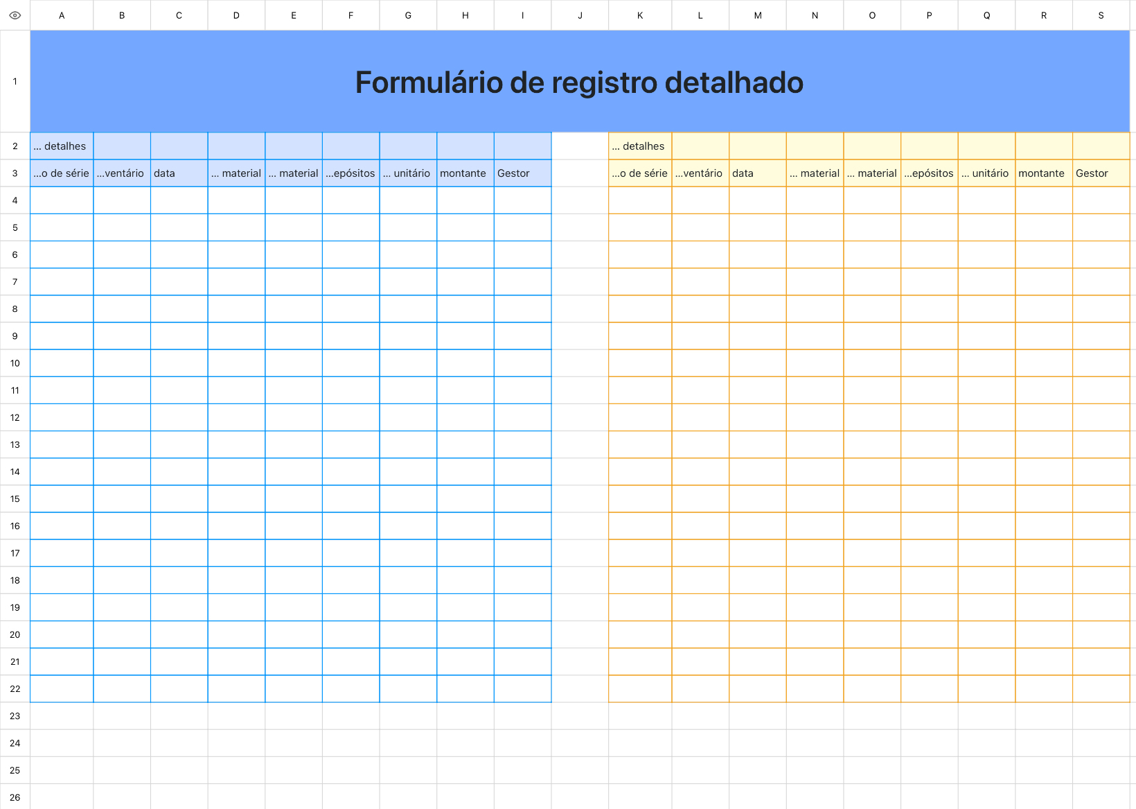 Formulário de registro detalhado